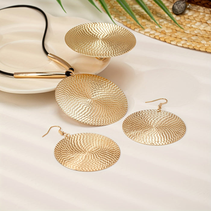 Wholesale three pieces/set of exaggerated grain round pendant necklace ring earrings suit