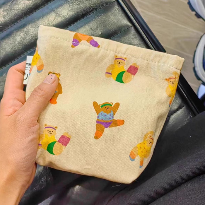 Wholesale Cute teddy bear canvas makeup bag, simple and portable, large capacity skincare storage bag