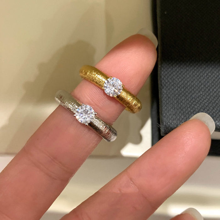 Wholesale Light luxury metal brushed diamond inlaid ring, niche and high-end open mouth ring