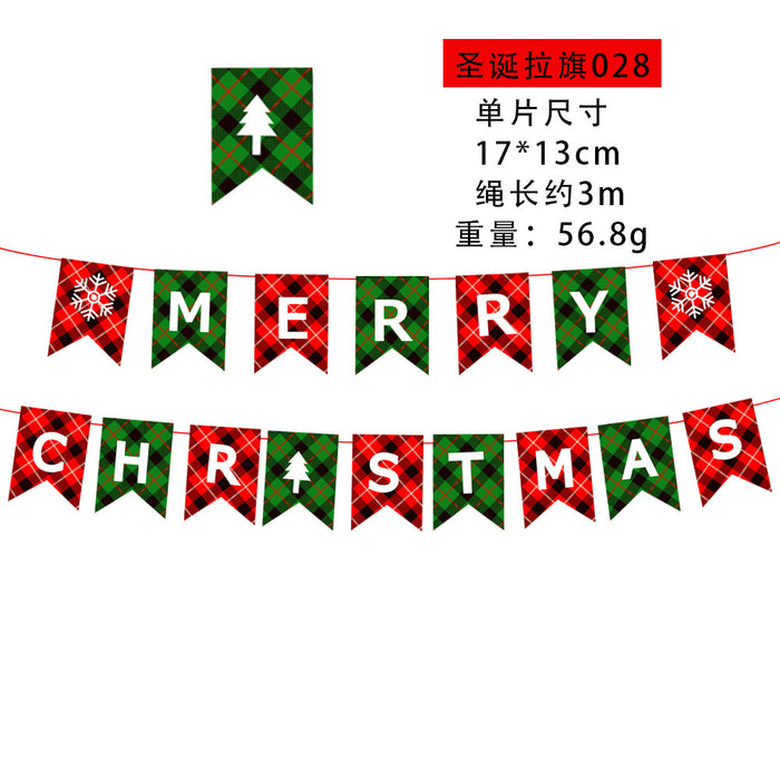 Wholesale Christmas Decorations Christmas Pull Flag Hanging Flag Holiday Banner Party Decoration Paper Cartoon Christmas Pull Flower String Flag