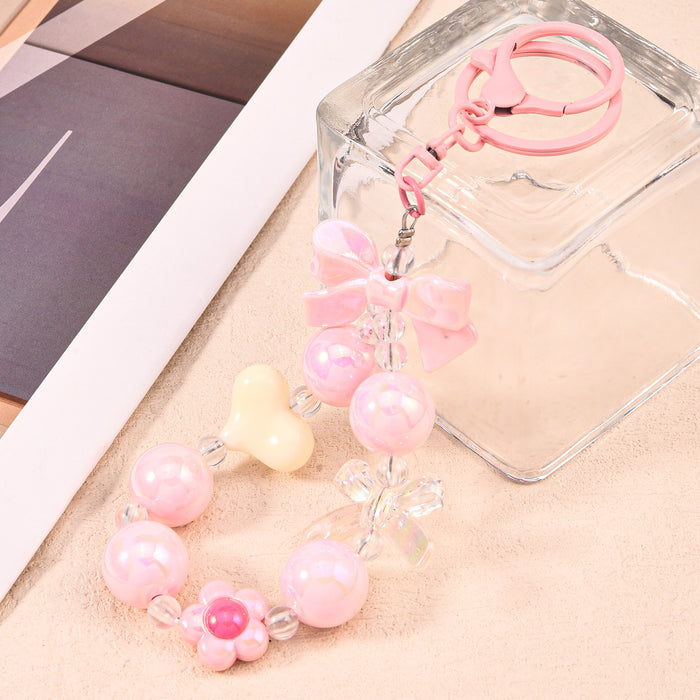 Wholesale Fresh Candy Color Plated Beaded Keychain Small Pendant Bow