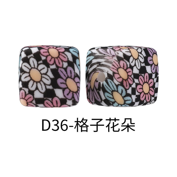 Wholesale Random 100pcs Watermark cube silicone beads jewelry beaded bracelet accessories square printed silicone beads