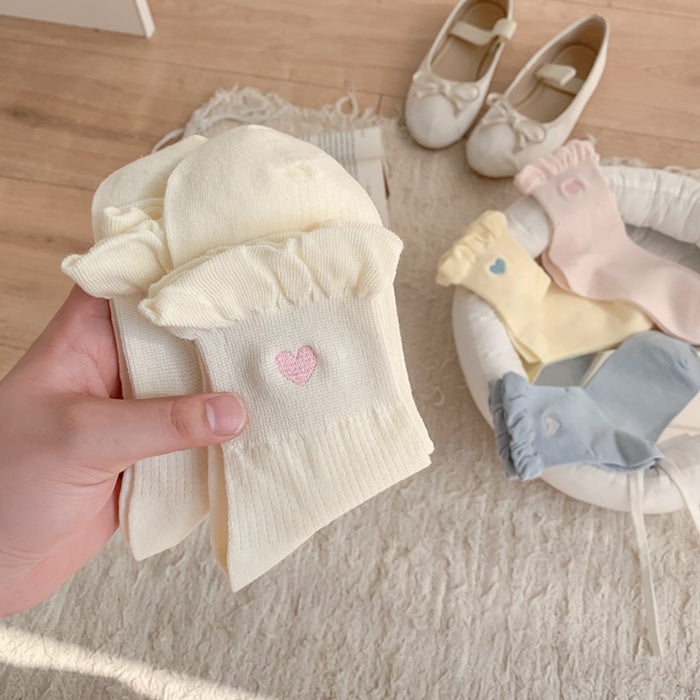 Wholesale Socks with heart-shaped embroidery, thin cotton bubble edge, short tube socks, boneless and breathable