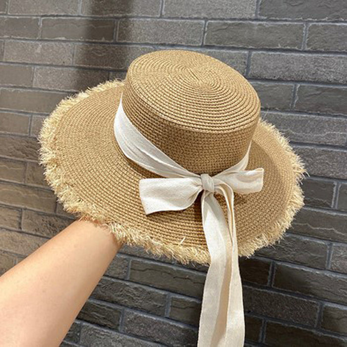 Wholesale Lafite Grass Edge Splicing Hat Sunshade Hat Artistic Bow
