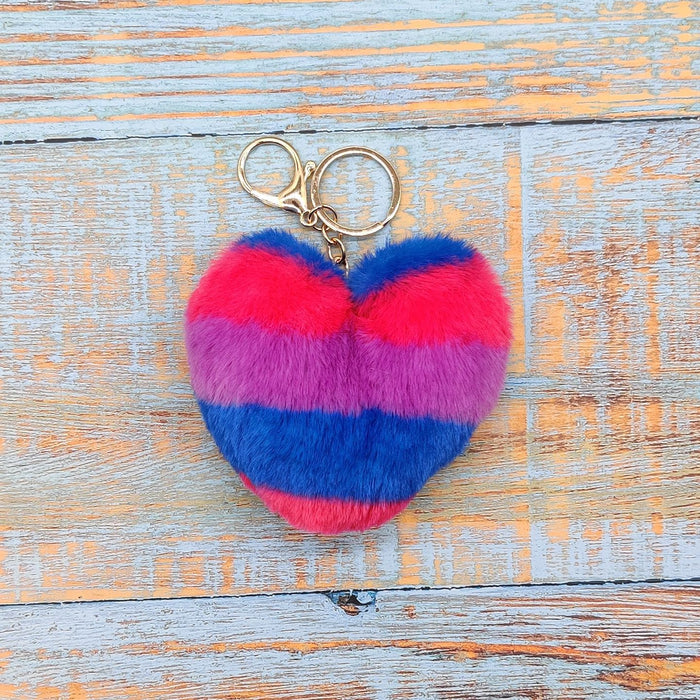 Wholesale Striped Love Plush Peach Heart Keychain Car Keychain Bag Plush Pendant