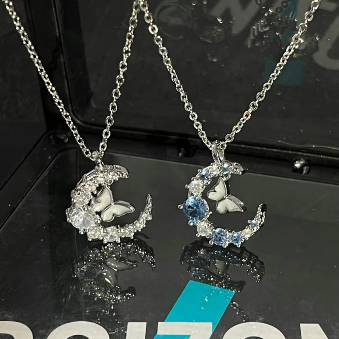 Wholesale Stylish Moon Diamond Butterfly Necklace Alloy Ball Chain Jewelry Accessory