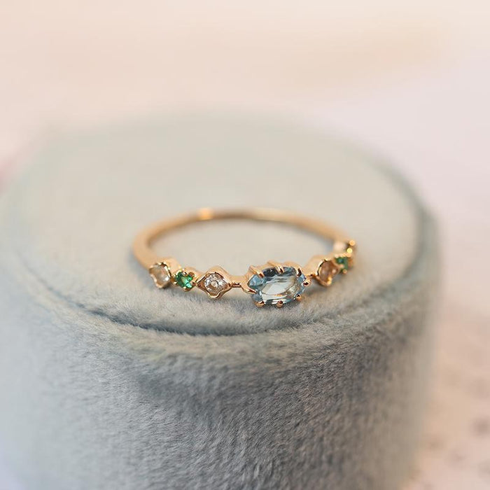 Wholesale Ring Colored Gemstone Gold Plated Temperament Closed Ring