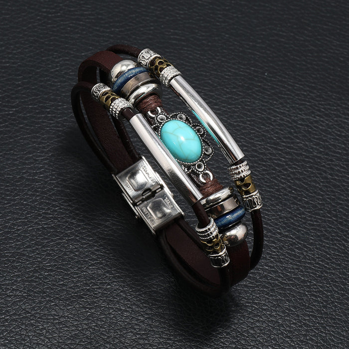 Wholesale Vintage Turquoise Men's Leather Bracelet JDC-BT-XH012