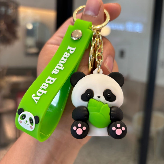 Wholesale Cute Cartoon Panda Keychain Soft PVC Bamboo Panda Handstand Decorative Accessory