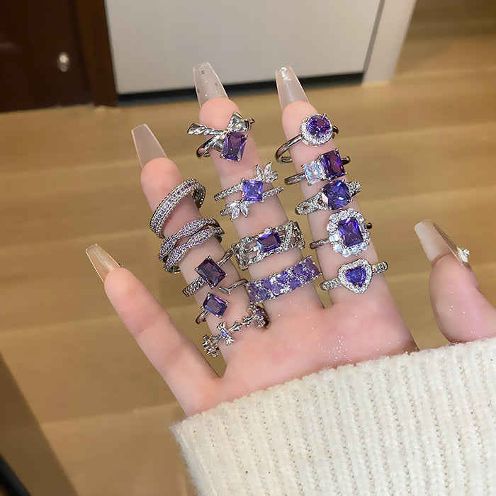 Wholesale Light luxury purple diamond zircon series temperament versatile open ring with niche design sense