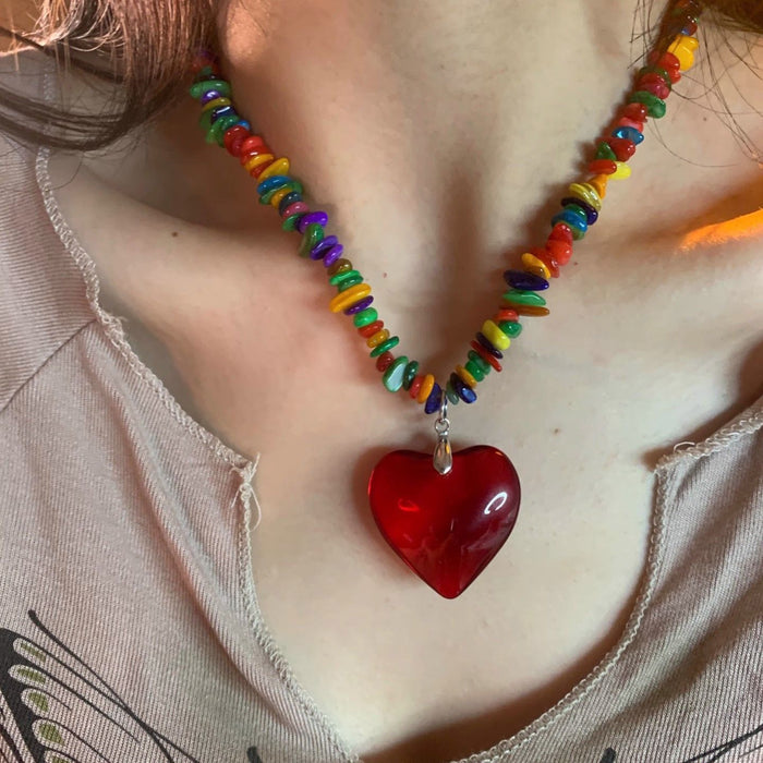 Wholesale  Heart Gravel Necklace  Colorfulful Pendant Accessories Necklace