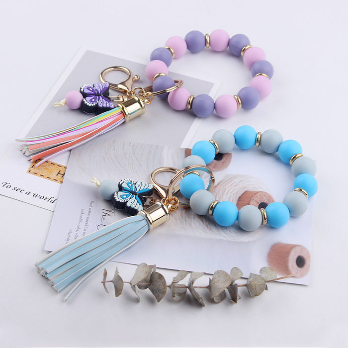Wholesale Beaded Cartoon Butterfly Wrist Keychain
