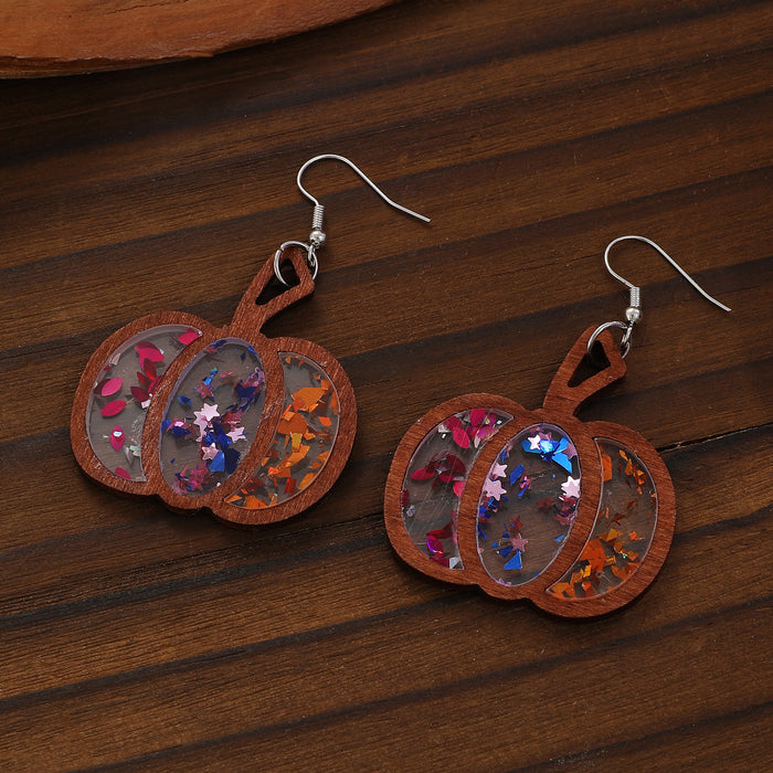 Wholesale  Western Style  Pumpkin Pendant Earrings Wooden Gothic Cartoon Earrings