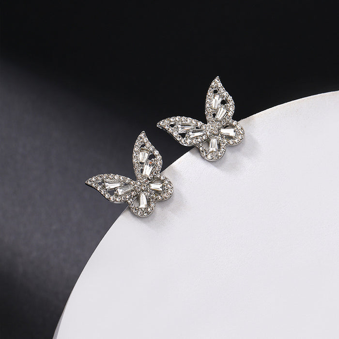 Wholesale New alloy jewelry versatile diamond inlaid butterfly earrings silver needle retro earrings