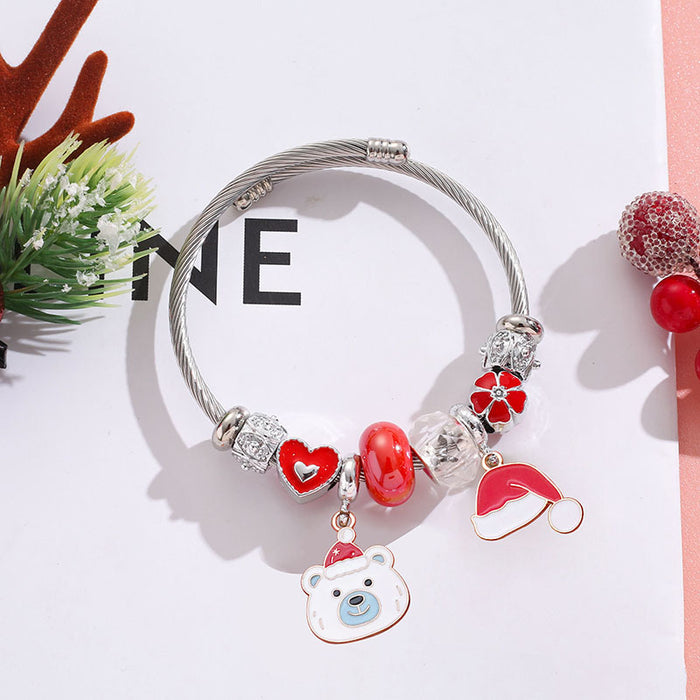 Wholesale Stainless Steel Christmas Charm Bracelet Boutique Resale with Snowflake Tree Reindeer Charms MOQ≥2