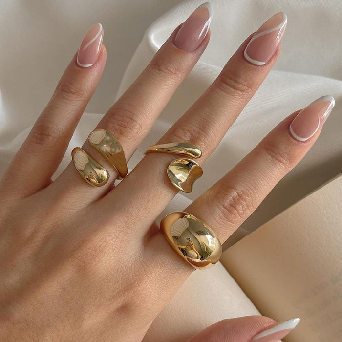 Wholesale Exaggerated lines gold irregular teardrop ring set