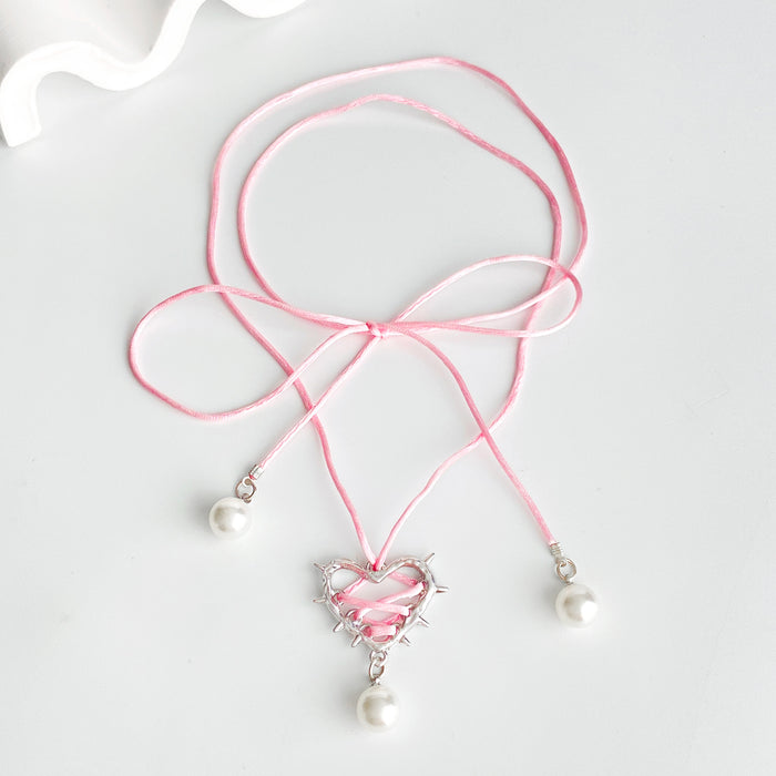 Wholesale Thorns Love Wrap Ribbon Pearl Pendant Alloy Necklace JDC-NE-MiaoYa003