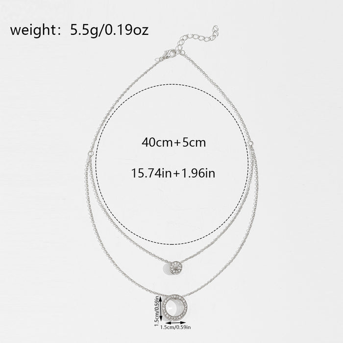 Wholesale Light luxury high-end diamond inlaid circular pendant necklace, fashionable and simple design, layered collarbone chain
