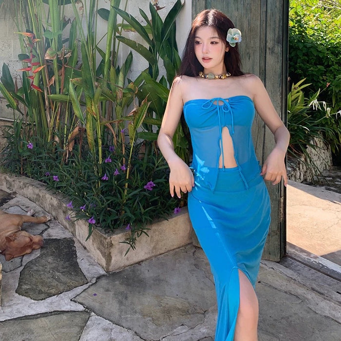 Wholesale Swimsuit temperament design casual vacation three piece set long skirt swimsuit