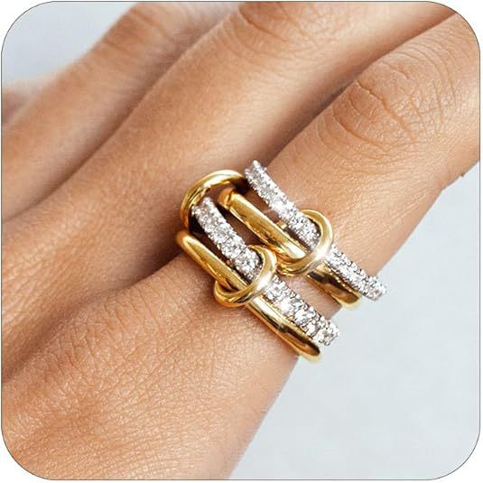 Wholesale Stacked zircon ring, copper plated with real gold, non changing color, gold and silver double splicing four ring ring wholesale