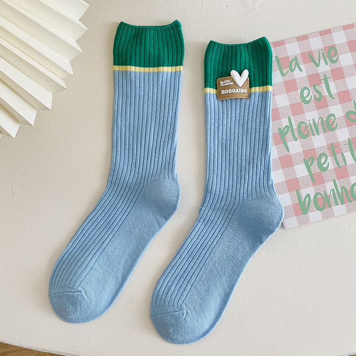 Wholesale Socks color blocked cotton pile socks color blocked heart