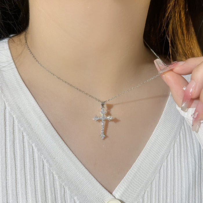 Wholesale New cross necklace, light luxury, niche, high-end texture, zircon sparkling diamond collarbone chain