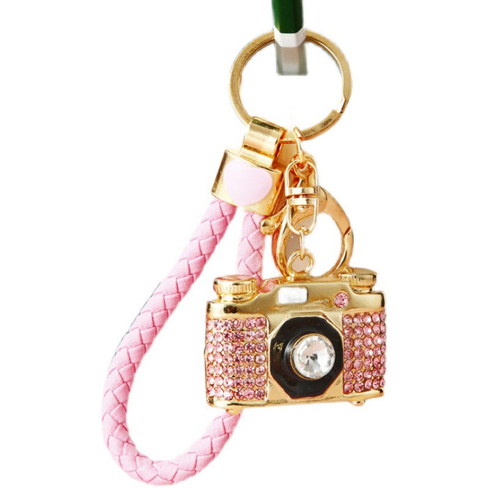 Wholesale Crystal rhinestone camera car keychain cute creative pendant keychain ring
