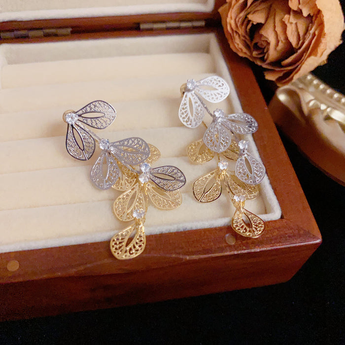 Wholesale Gold and Silver Contrasting Leaf Two-Wear Earrings for Women  Earrings