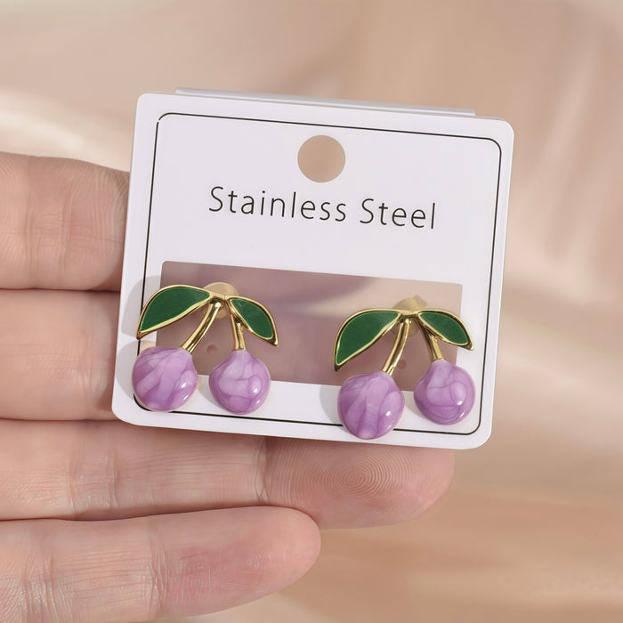Wholesale Stainless Steel Cherry Earrings Jewelry Oil Drop Earrings
