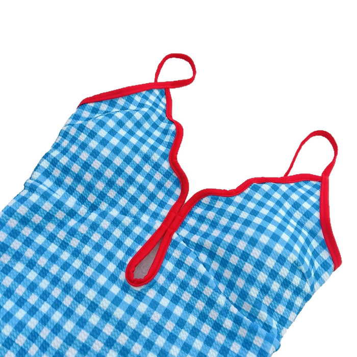 Wholesale Single piece checkered triangular swimsuit for women, embroidered red dress, vacation hot spring