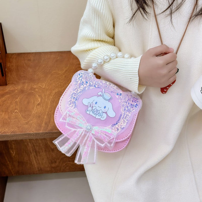 Wholesale Bow sequin bag, heart-shaped diagonal cross bag, hand-held bag