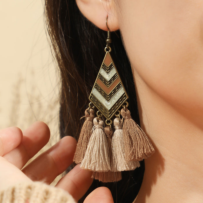 Wholesale Bohemian Retro Tassel Earrings Ethnic Style Zinc Alloy Gift MOQ≥2