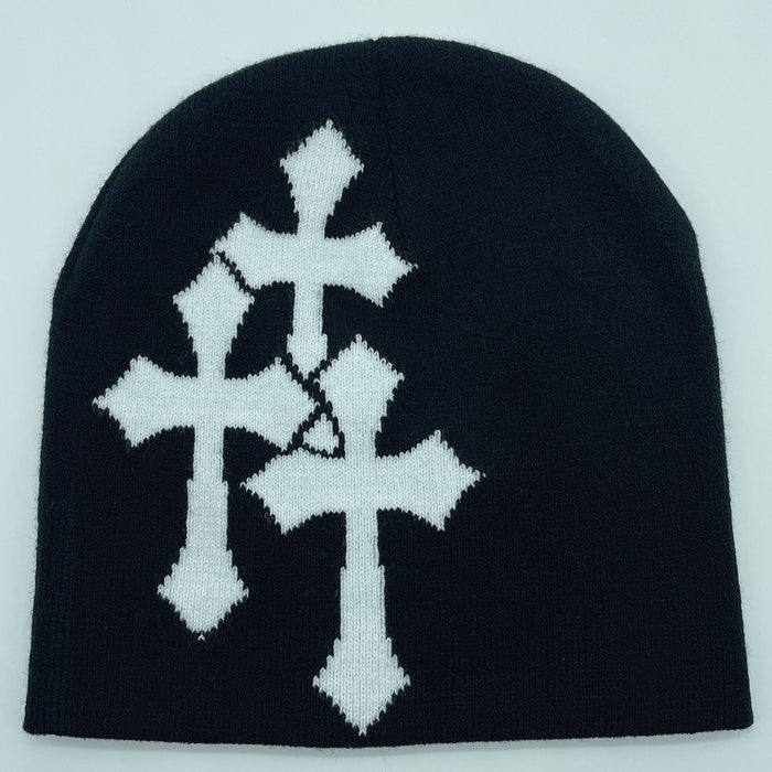 Wholesale Acrylic Cross Jacquard Yarn Knitted Hat JDC-FH-Mingw004