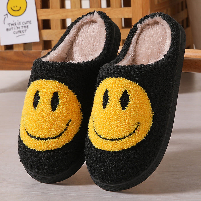 Wholesale Winter cute cartoon smiley face home cotton slippers wholesale home fur slippers women couple warm slippers indoor