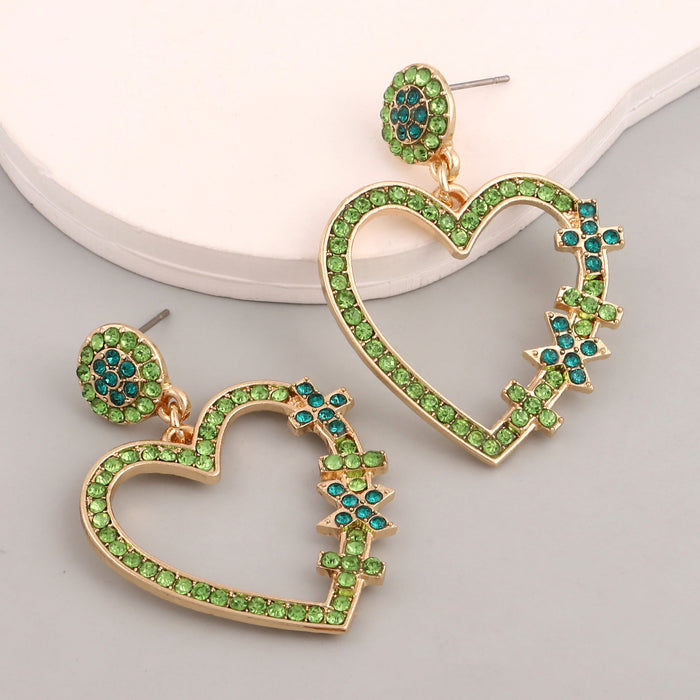 Wholesale heart-shaped rhinestone  beads alloy earrings Valentine's Day earrings for girlfriend