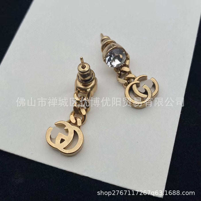 Wholesale Letter chain inlaid rhinestone tassel earrings