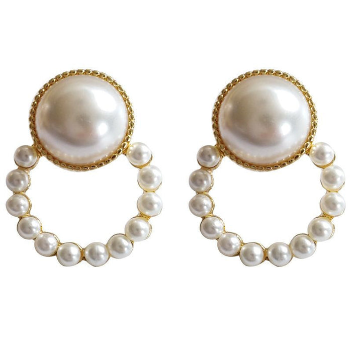 Wholesale Silver Needle Pearl Earrings, Elegant Circle Earrings, Retro Luxury, Exquisite and Versatile Earrings, Earrings and Accessories