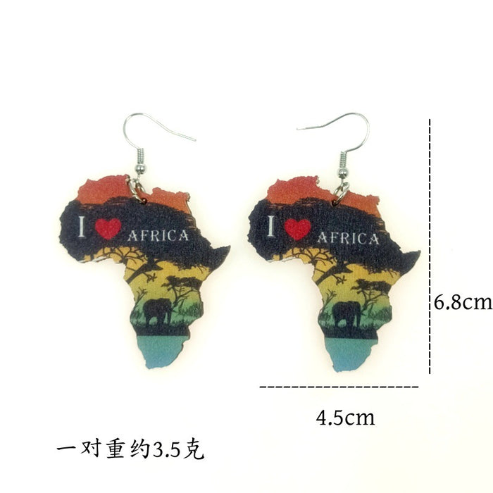 Wholesale Wooden African Map Earrings JDC-ES-Yinxue005