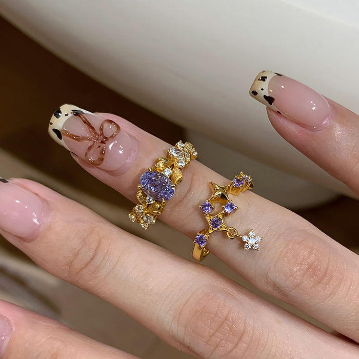 Wholesale Bauhinia ring, women's purple diamond inlaid light luxury ring