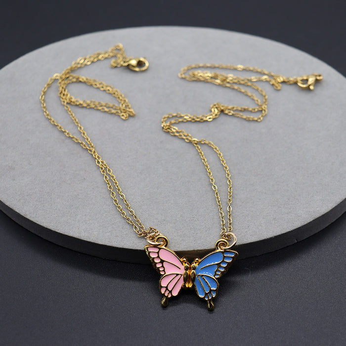 Wholesale Butterfly Magnetic Pendant Best Friend Friends Couple Friendship Stainless Steel Chain Necklace