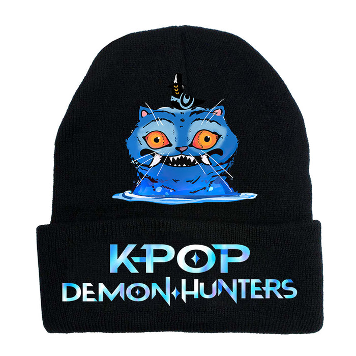 Wholesale Kpop Knitted hat fashion curled brim beanie printed