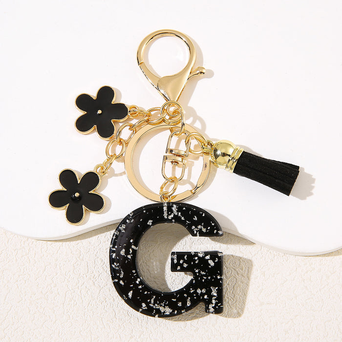 Wholesale Flower 26 English Letter Pendant Keychain Letter Keychain Women's Bag Accessories
