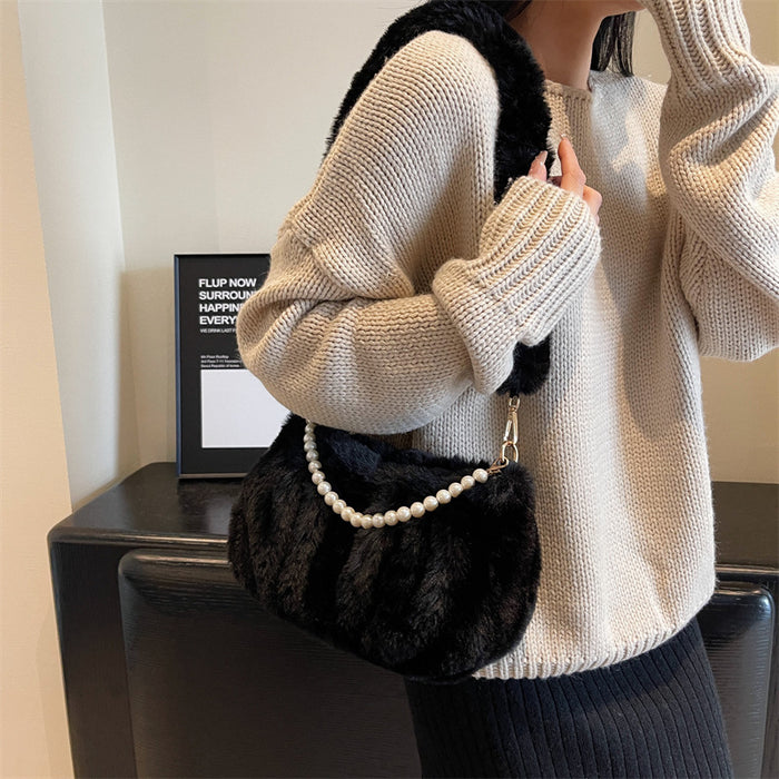 Wholesale Autumn and Winter Plush Bag Pearl Chain Shoulder Bag JDC-SD-YiCai006