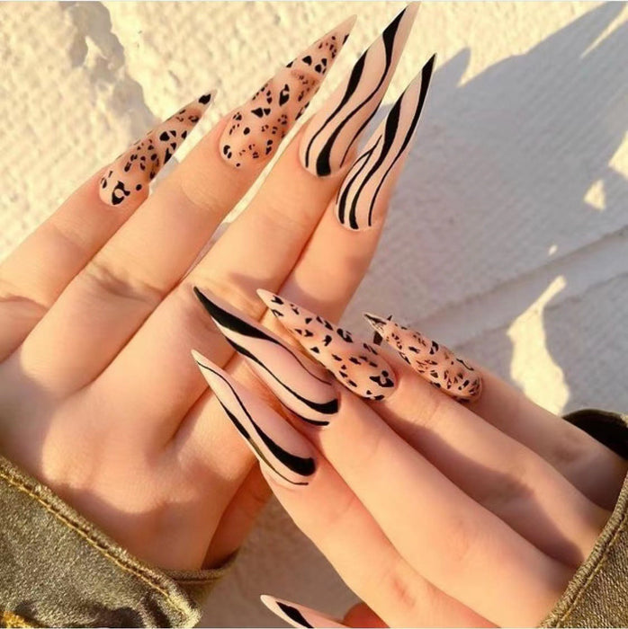 Parches de arte de uñas con estampado de leopardo largo de légidos al por mayor jdc-ns-shao007