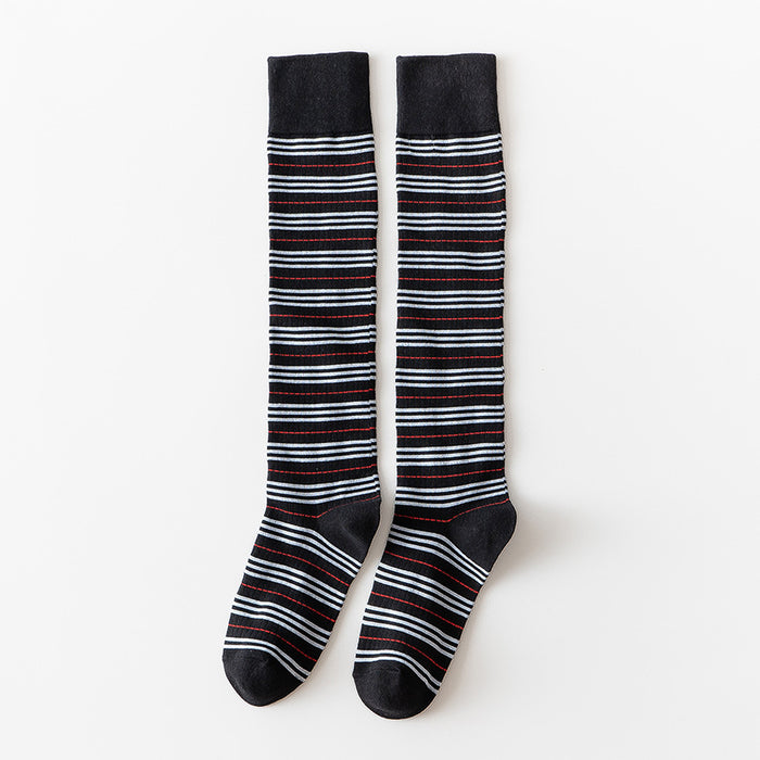 Wholesale Women's cotton calf socks with striped pattern, cute and personalized design, versatile long tube women's socks