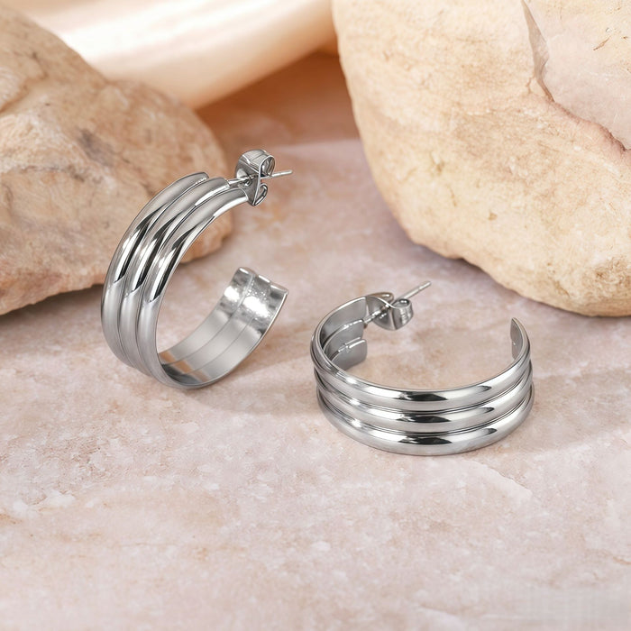 Wholesale Geometric Titanium Steel Three-Line Dense Earrings