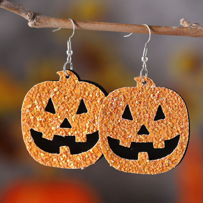 Wholesale  grimace pumpkin sequins pendant earrings multi-layer PU Gothic wind double-sided ear jewelry gift