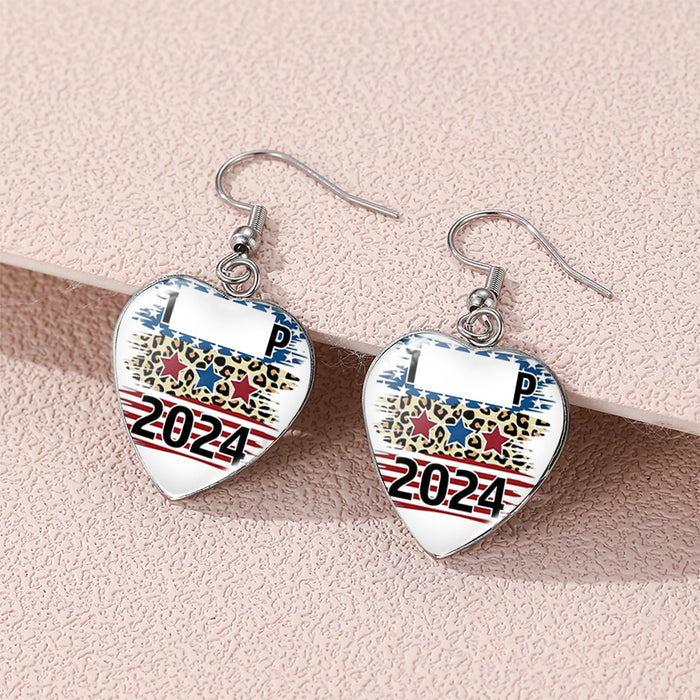 Wholesale American Independence Day Love Stainless Steel Ear Hook Earrings JDC-ES-KaLu009