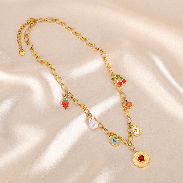 Wholesale Personalized necklace stainless steel pearl heart-shaped collarbone chain