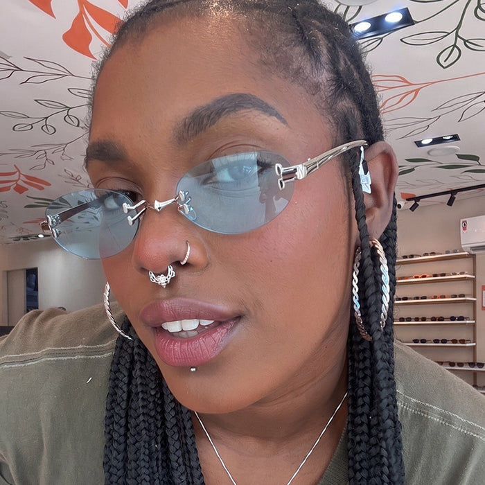 Wholesale Retro Metal Rimless Oval Sunglasses Trendy Fashion Accessory